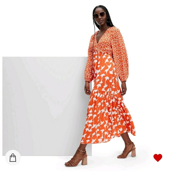 DVF for Target Women's V-Neck Ginkgo Cherry Tomato Maxi Dress - Picture 7 of 12